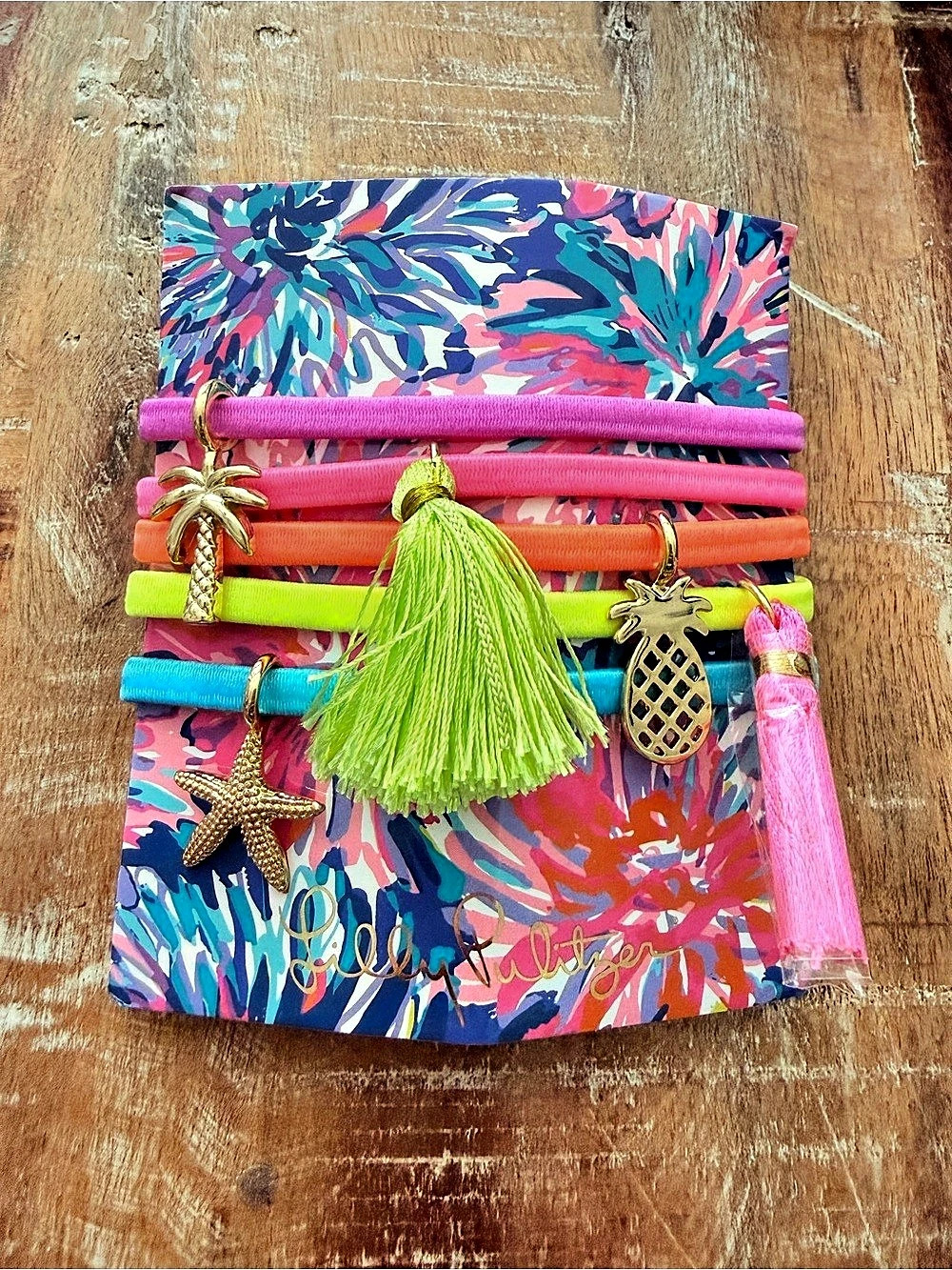 Lilly Pulitzer Colorful Charm Bracelet Set or Hair Tie Set